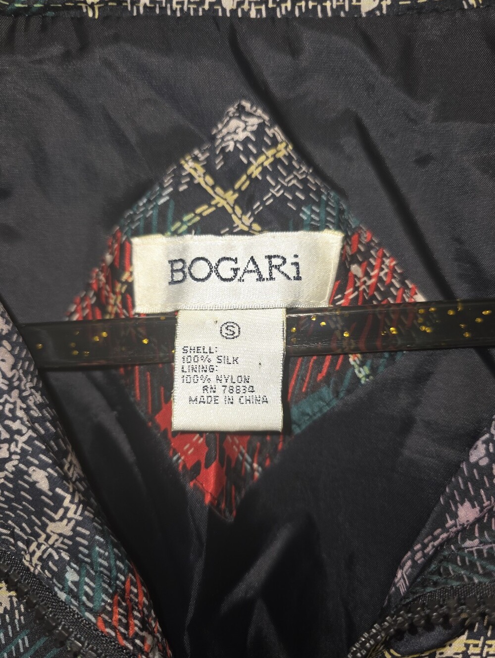 Vintage Bogari 100% Silk Shell Plaid Zip Up Jacket Size S - Picture 2 of 6